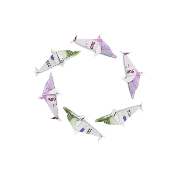 从纸币折纸海豚 — 图库照片