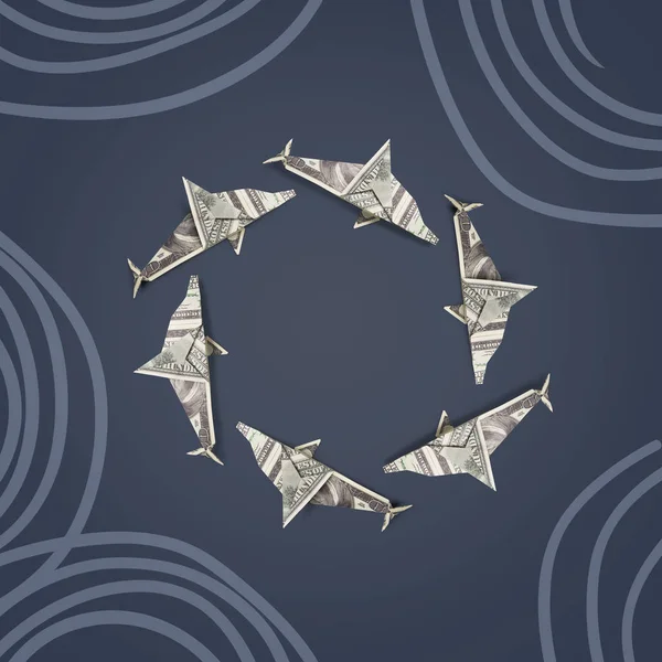 Origami Dolphin z bankovek — Stock fotografie