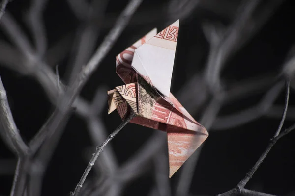 Origami Pássaro das notas — Fotografia de Stock