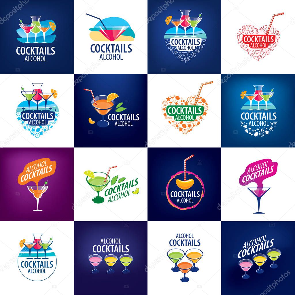 Vector icons of alcoholic drinks by the glass