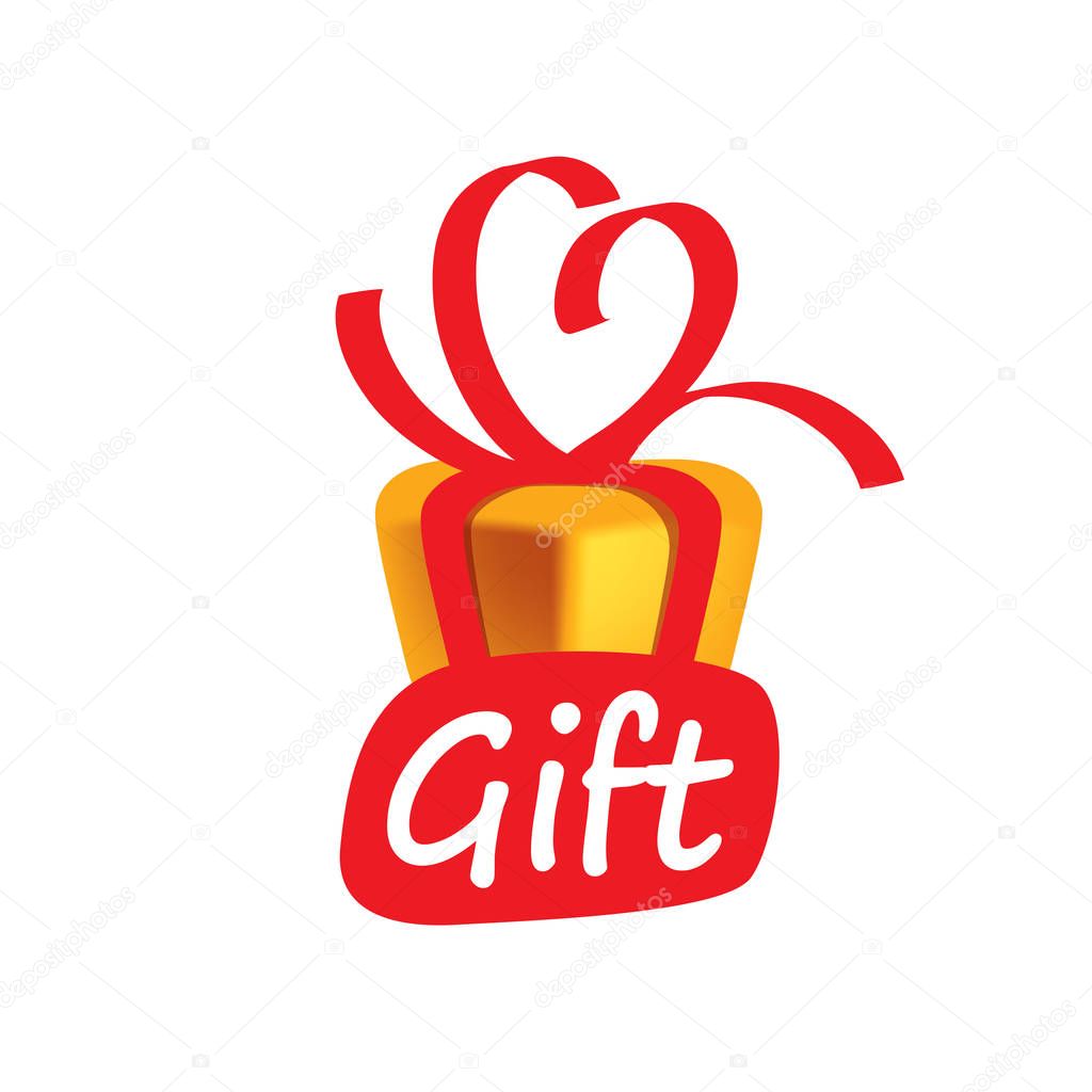 Vector logo gift. Box tied with ribbon. Design element