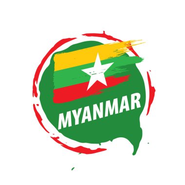 Myanmar bayrağı, beyaz bir arka plan üzerinde vektör çizim