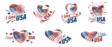 Usa 'nın ulusal bayrağı ve Usa' yı seviyorum. Vektör illüstrasyonu