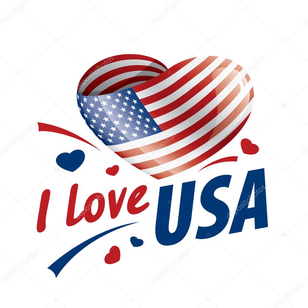 The national flag of the USA and the inscription I love the USA. Vector illustration