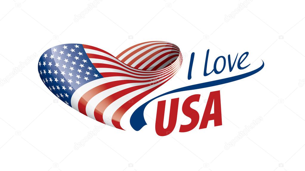 The national flag of the USA and the inscription I love the USA. Vector illustration