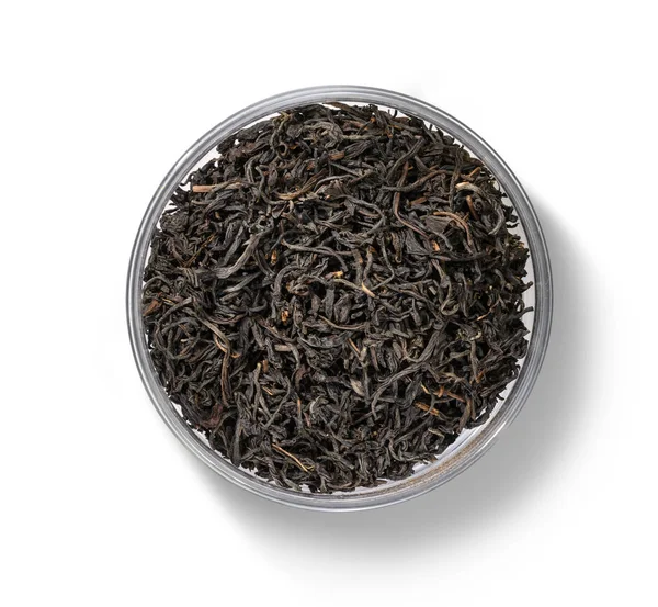 Černý čaj top pohled na bílém pozadí — Stock fotografie