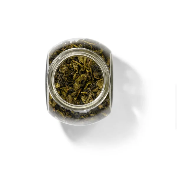 Green tea top view on white background — Stock Photo, Image