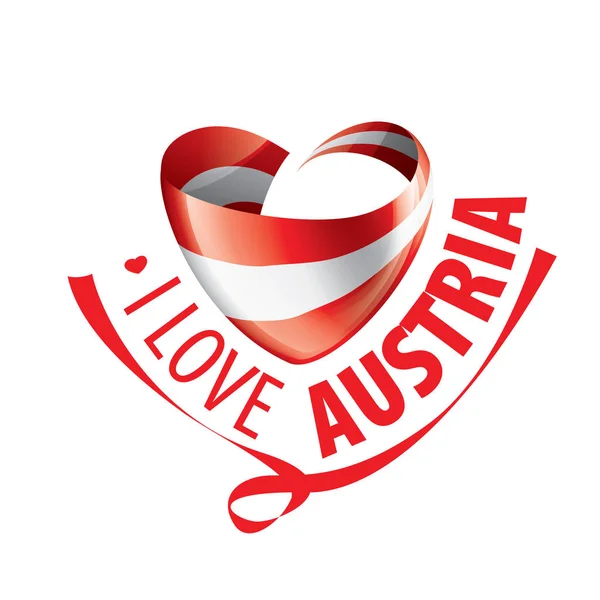 Η εθνική σημαία της Αυστρίας και η επιγραφή αγαπώ την Αυστρία. Εικονογράφηση διανύσματος — Διανυσματικό Αρχείο