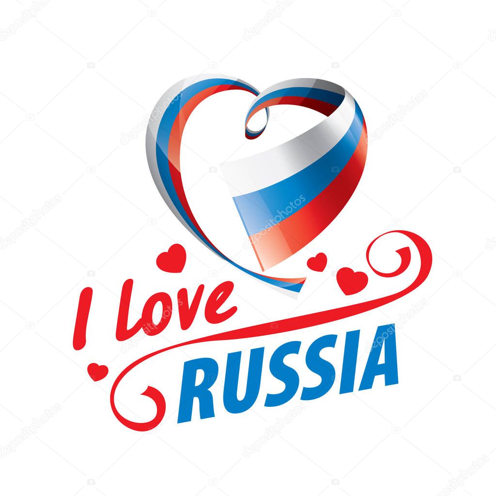 The national flag of the Russia and the inscription I love Russia. Vector illustration