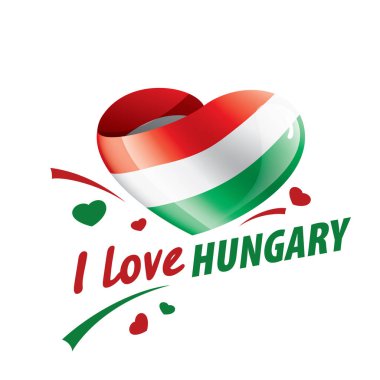 Macaristan 'ın ulusal bayrağı ve Macaristan' ı seviyorum. Vektör illüstrasyonu