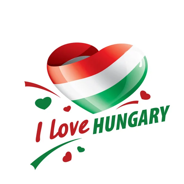 Le drapeau national de la Hongrie et l'inscription J'aime la Hongrie. Illustration vectorielle — Image vectorielle
