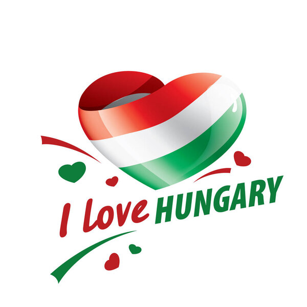 The national flag of the Hungary and the inscription I love Hungary. Vector illustration