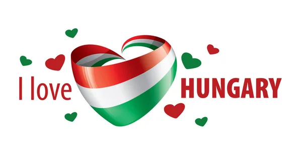 La bandera nacional de Hungría y la inscripción Me encanta Hungría. Ilustración vectorial — Vector de stock