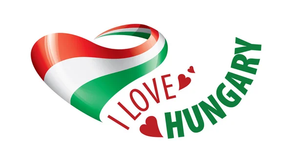 Le drapeau national de la Hongrie et l'inscription J'aime la Hongrie. Illustration vectorielle — Image vectorielle