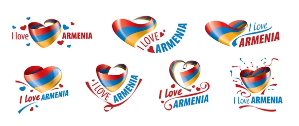 La bandera nacional de Armenia y la inscripción Me encanta Armenia. Ilustración vectorial — Vector de stock