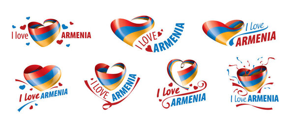 The national flag of the Armenia and the inscription I love Armenia. Vector illustration