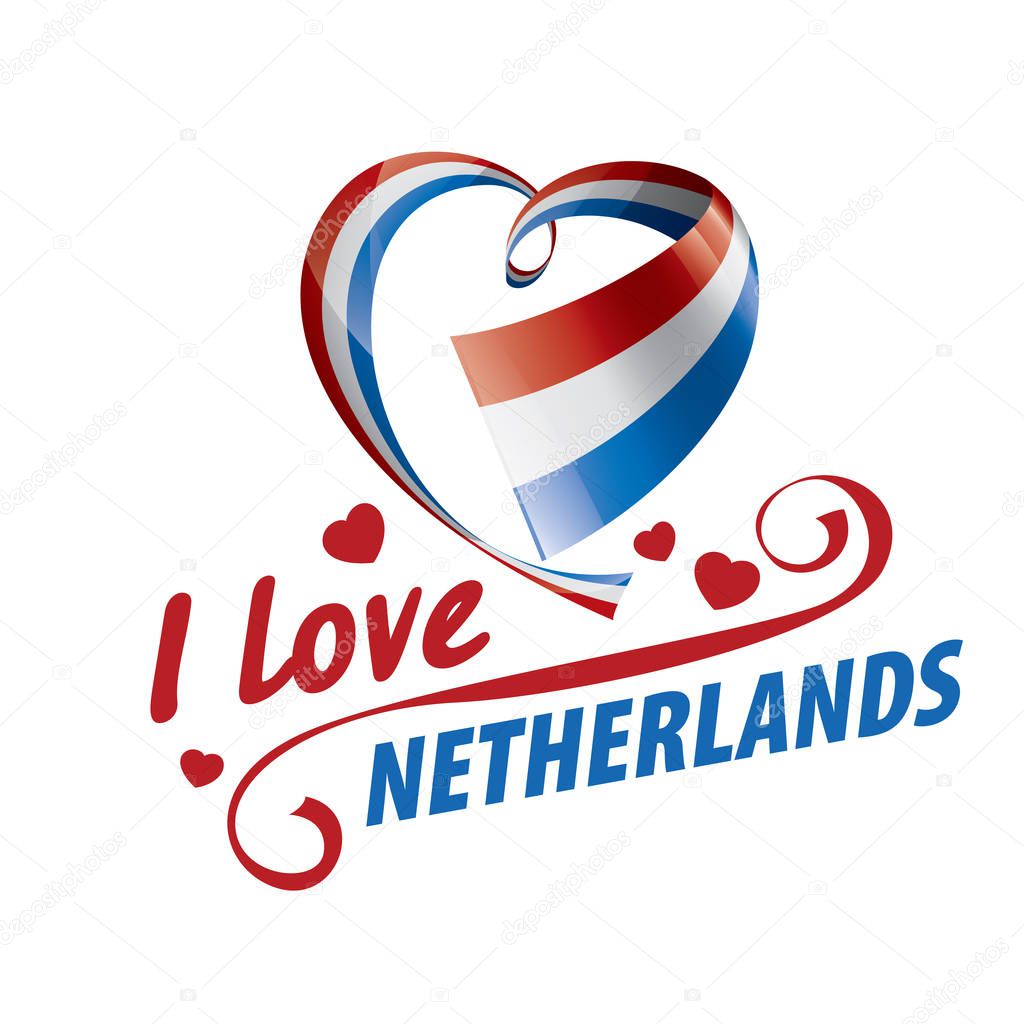 The national flag of the Netherlands and the inscription I love Netherlands. Vector illustration