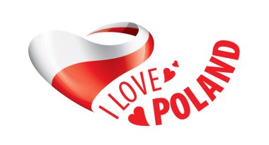 Polonya 'nın ulusal bayrağı ve Polonya' yı sevdiğim yazılı yazı. Vektör illüstrasyonu