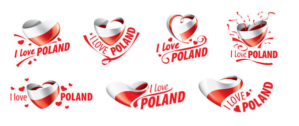 The national flag of the Poland and the inscription I love Poland. Vector illustration