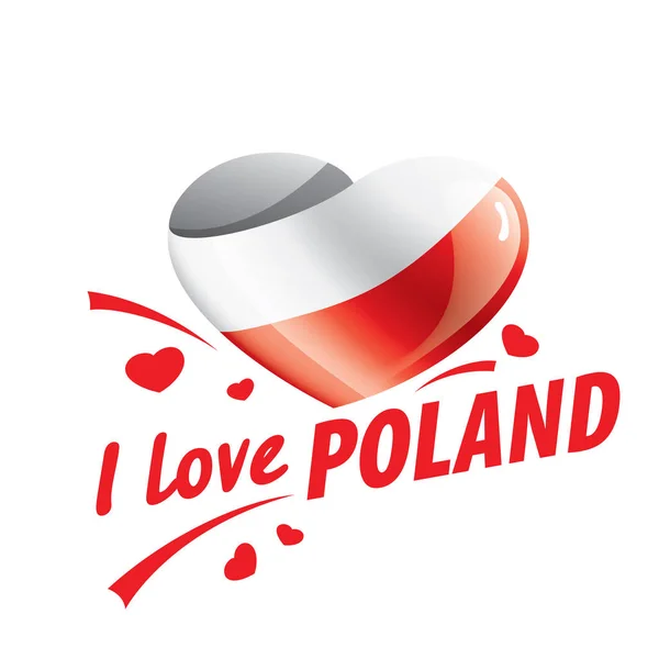 The national flag of the Poland and the inscription I love Poland. Vector illustration — ストックベクタ