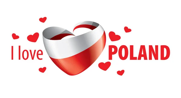 The national flag of the Poland and the inscription I love Poland. Vector illustration — ストックベクタ