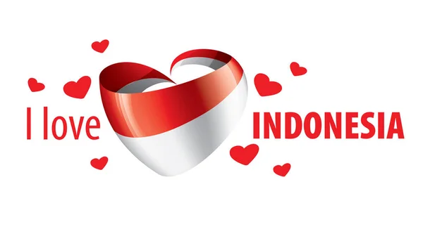 De nationale vlag van Indonesië en de inscriptie Ik hou van Indonesië. Vectorillustratie — Stockvector