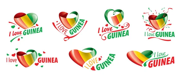 La bandera nacional de Guinea y la inscripción Me encanta Guinea. Ilustración vectorial — Vector de stock