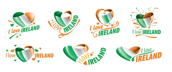 A bandeira nacional da Irlanda e a inscrição Eu amo a Irlanda. Ilustração vetorial — Vetor de Stock