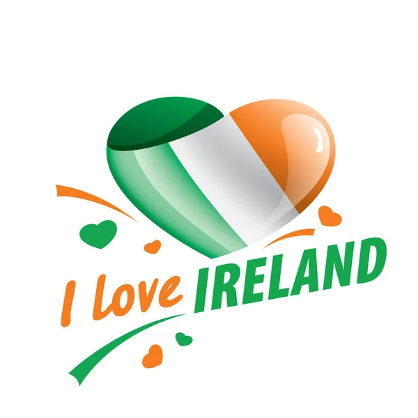 Irlands nationella flagga och inskriptionen jag älskar Irland. Vektorillustration — Stock vektor