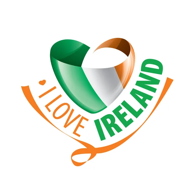 Η εθνική σημαία της Ιρλανδίας και η επιγραφή αγαπώ την Ιρλανδία. Εικονογράφηση διανύσματος — Διανυσματικό Αρχείο
