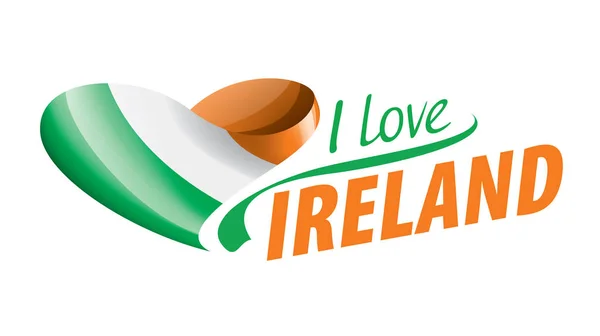 Η εθνική σημαία της Ιρλανδίας και η επιγραφή αγαπώ την Ιρλανδία. Εικονογράφηση διανύσματος — Διανυσματικό Αρχείο