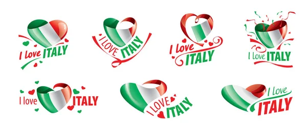 Die nationale flagge von italien und die inschrift i love italien. Vektorillustration — Stockvektor