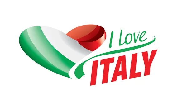 A bandeira nacional da Itália e a inscrição Eu amo a Itália. Ilustração vetorial —  Vetores de Stock