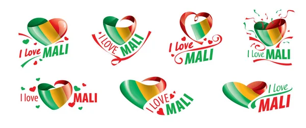 Mali-flaggan och den inskription jag älskar Mali. Vektorillustration — Stock vektor