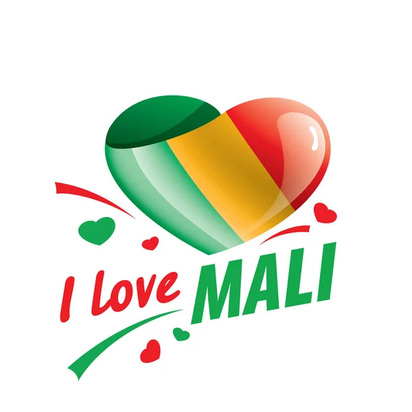 La bandera nacional de Malí y la inscripción Me encanta Malí. Ilustración vectorial — Vector de stock