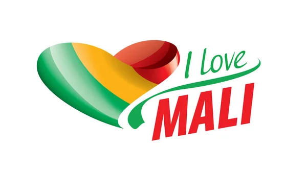 La bandera nacional de Malí y la inscripción Me encanta Malí. Ilustración vectorial — Vector de stock