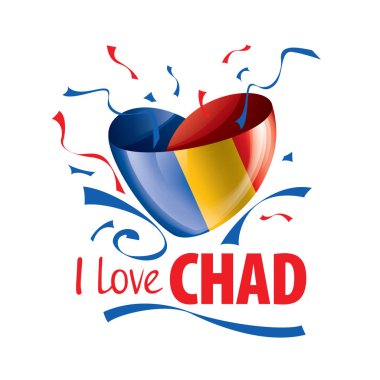 Çad 'ın ulusal bayrağı ve Çad' ı Sevdiğim Yazı. Vektör illüstrasyonu