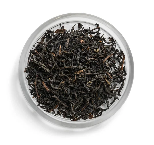 Beyaz arkaplanda siyah çay üst görünümü — Stok fotoğraf