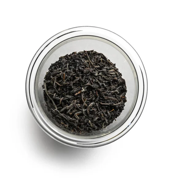 Černý čaj top pohled na bílém pozadí — Stock fotografie