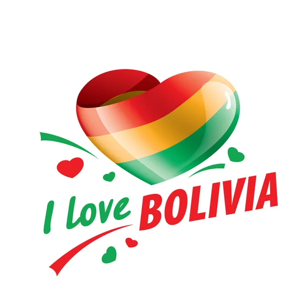 The national flag of the Bolivia and the inscription I love Bolivia. Vector illustration — Stock Vector