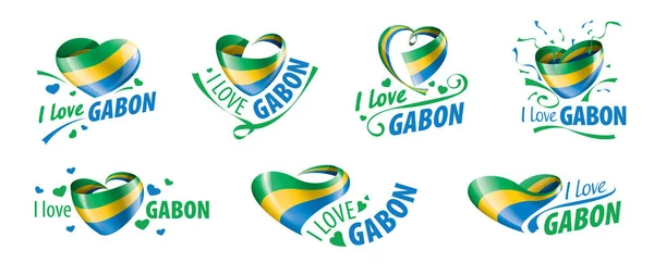 Gabon 'un ulusal bayrağı ve Gabon' u Sevdiğim Yazı. Vektör illüstrasyonu — Stok Vektör