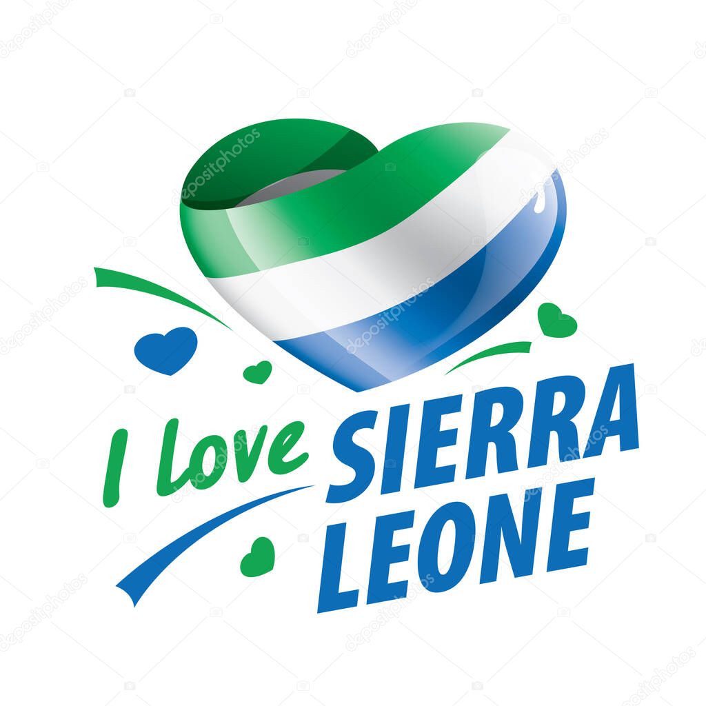 The national flag of the Sierra Leone and the inscription I love Sierra Leone. Vector illustration