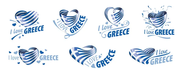 Flaga narodowa Grecji i napis Kocham Grecję. Ilustracja wektora — Wektor stockowy