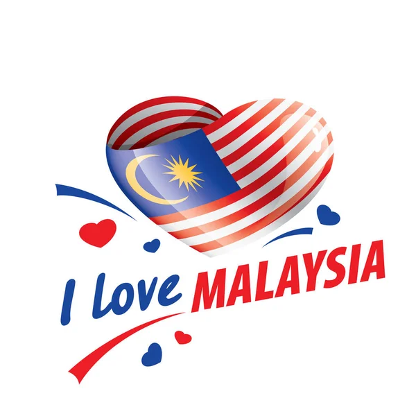 Flaga Malezji i napis I love Malaysia. Ilustracja wektora — Wektor stockowy