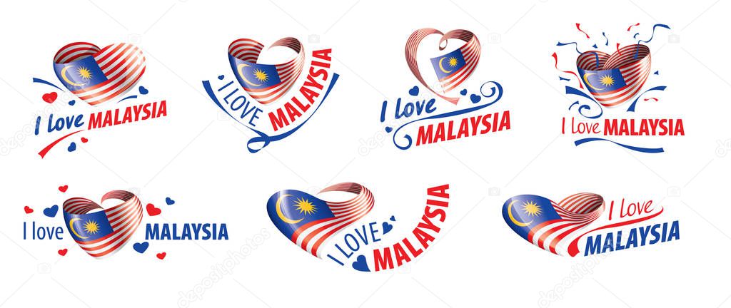 The national flag of the Malaysia and the inscription I love Malaysia. Vector illustration