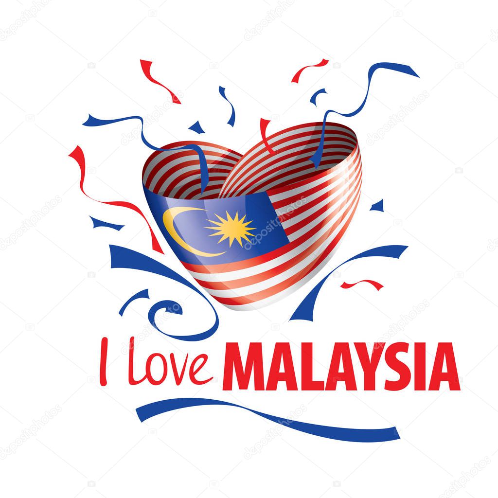 The national flag of the Malaysia and the inscription I love Malaysia. Vector illustration