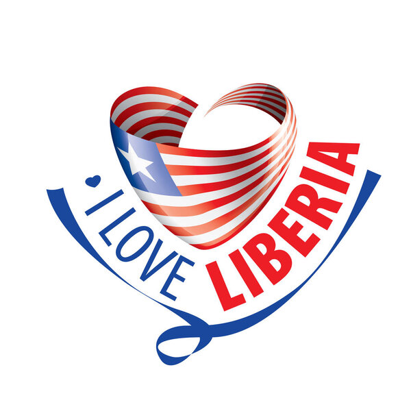The national flag of the Liberia and the inscription I love Liberia. Vector illustration