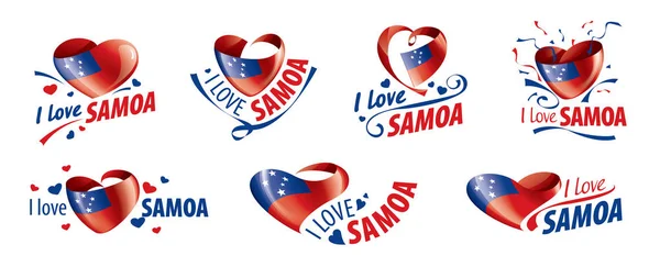 Le drapeau national des Samoa et l'inscription que j'aime Samoa. Illustration vectorielle — Image vectorielle