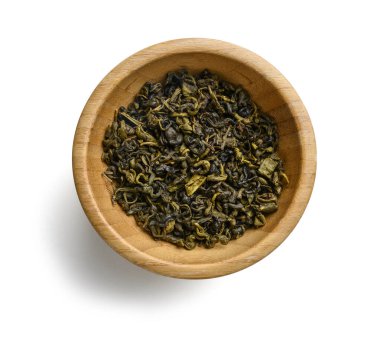 Beyaz arkaplanda yeşil çay üst görünümü