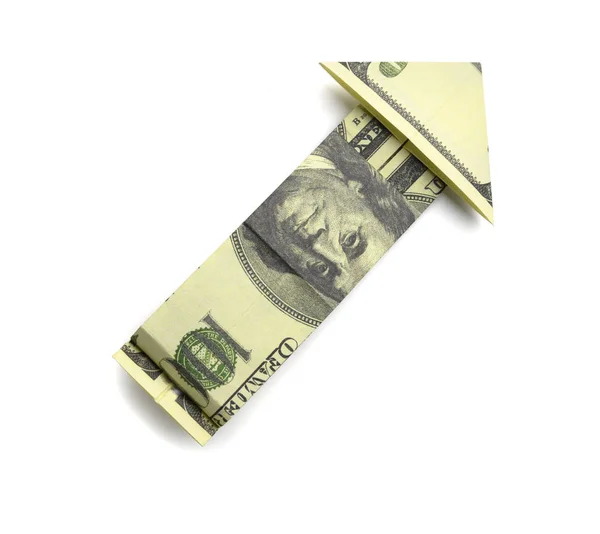 100 US-Dollar in Pfeilform auf weißem Hintergrund — Stockfoto